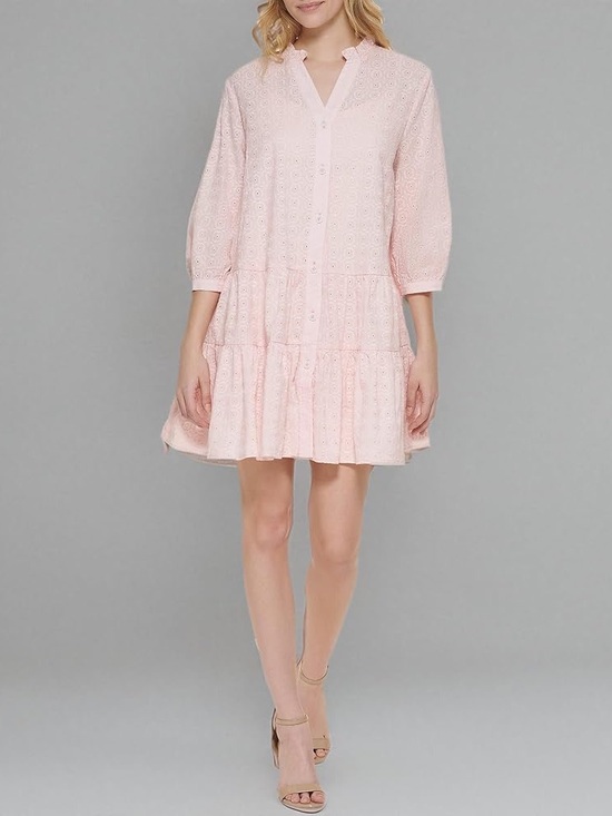 Tommy Hilfiger Dresses & Skirts - Tommy Hilfiger Casual Eyelet Lace Babydoll Day Mini Dress, Seashell Pink – 12